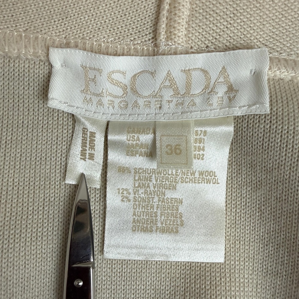Vtg Escada Cardigan Sweater Women 36 US Small White Contrast Trim Wool Old Money - Picture 4 of 15